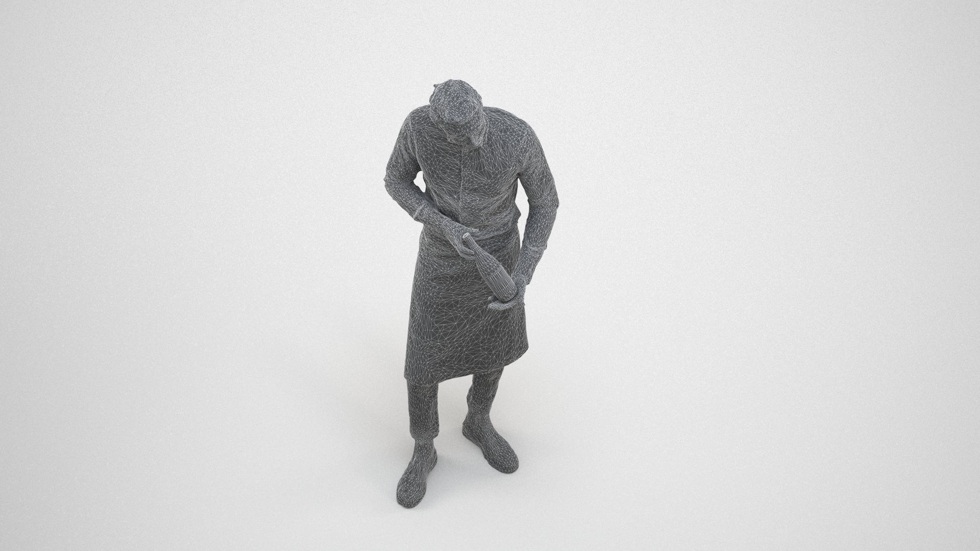 3D scanned man hospitality, photorealistic archviz people for Enscape and SketchUp, wireframe three-quarter view