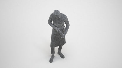 3D scanned man hospitality, photorealistic archviz people for Enscape and SketchUp, wireframe three-quarter view