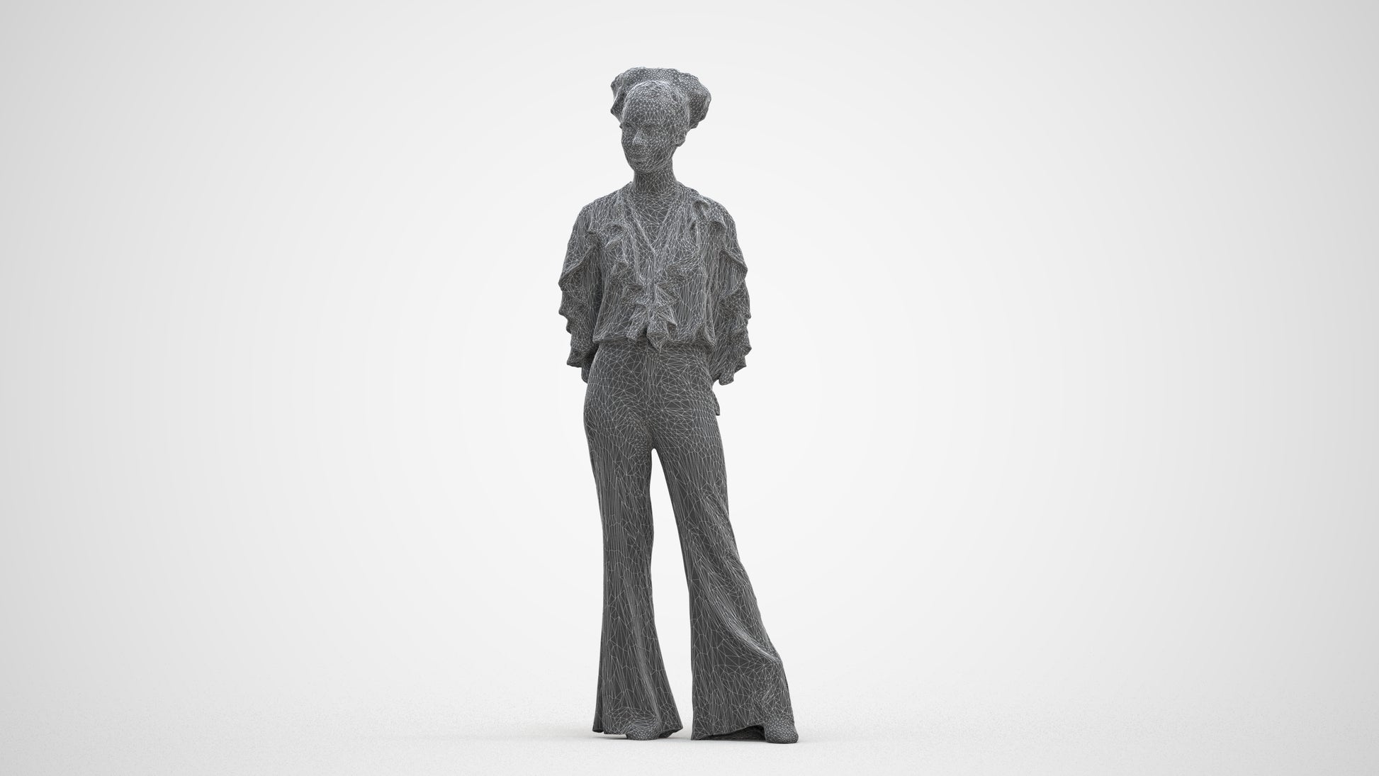 3D scanned woman standing casual, photorealistic archviz people for Enscape and SketchUp, three-quarter front view render