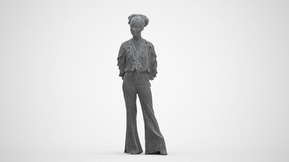 3D scanned woman standing casual, photorealistic archviz people for Enscape and SketchUp, three-quarter front view render