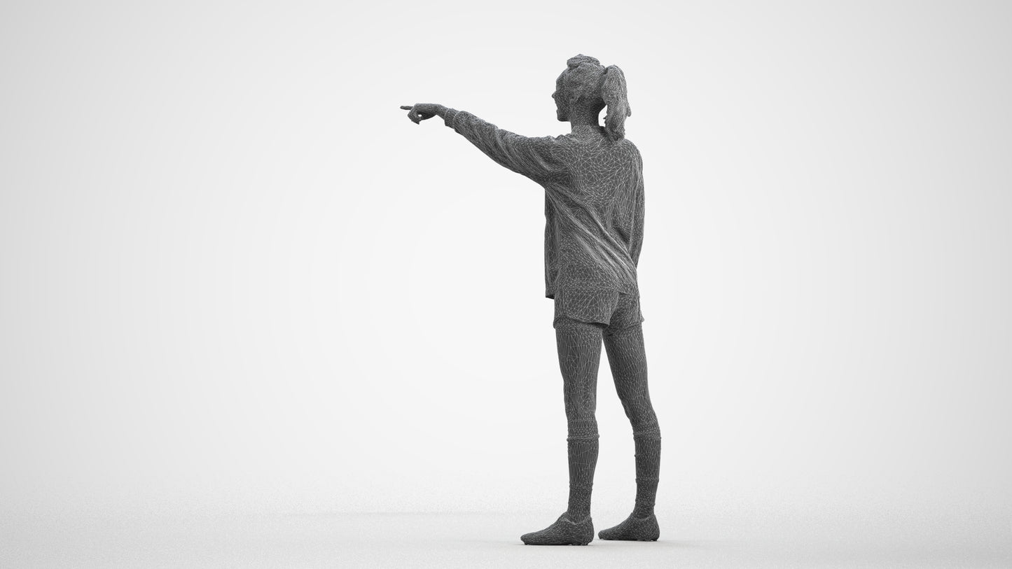 3D human model woman sport, photogrammetry scanned person for archviz, wireframe front view