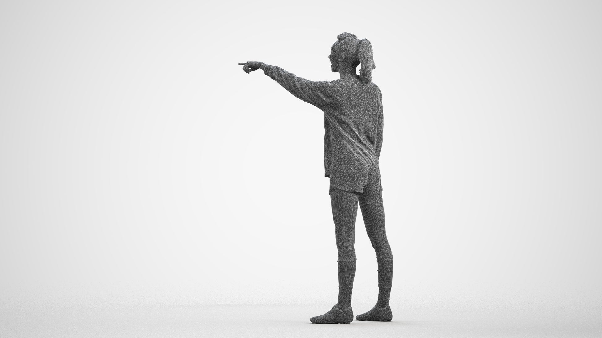 3D human model woman sport, photogrammetry scanned person for archviz, wireframe front view