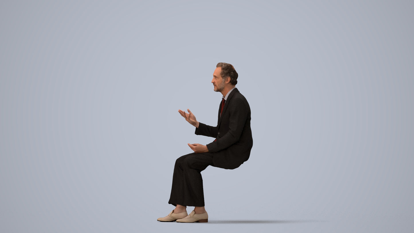 3D human model man business, photogrammetry scanned person for archviz, three-quarter view render