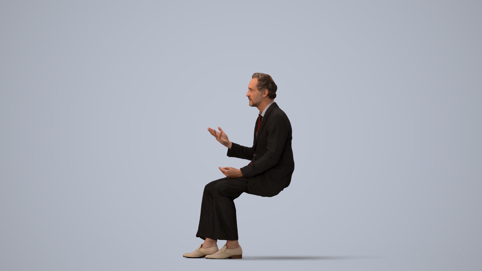 3D human model man business, photogrammetry scanned person for archviz, three-quarter view render