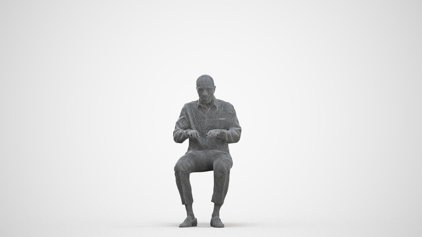 3D human model man business, photogrammetry scanned person for archviz, three-quarter front view render