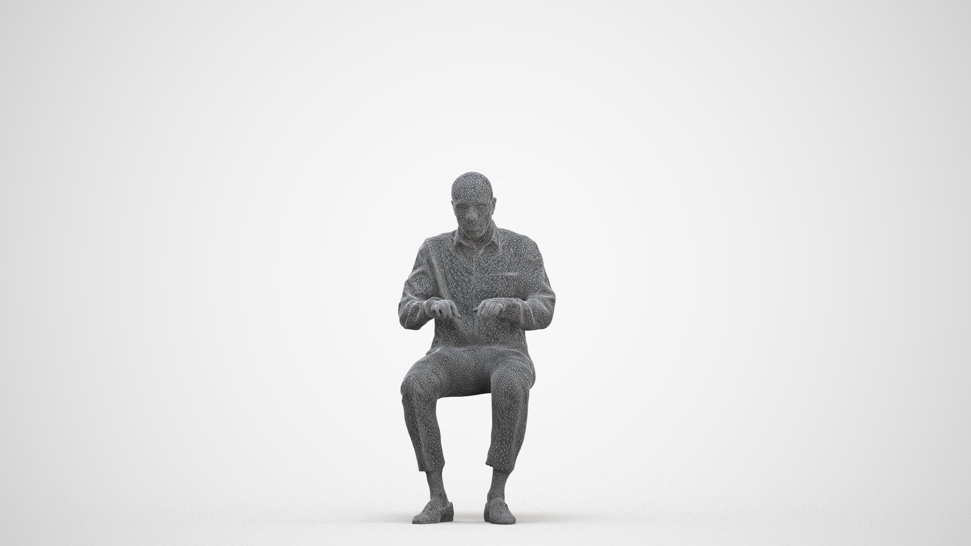 3D human model man business, photogrammetry scanned person for archviz, three-quarter front view render