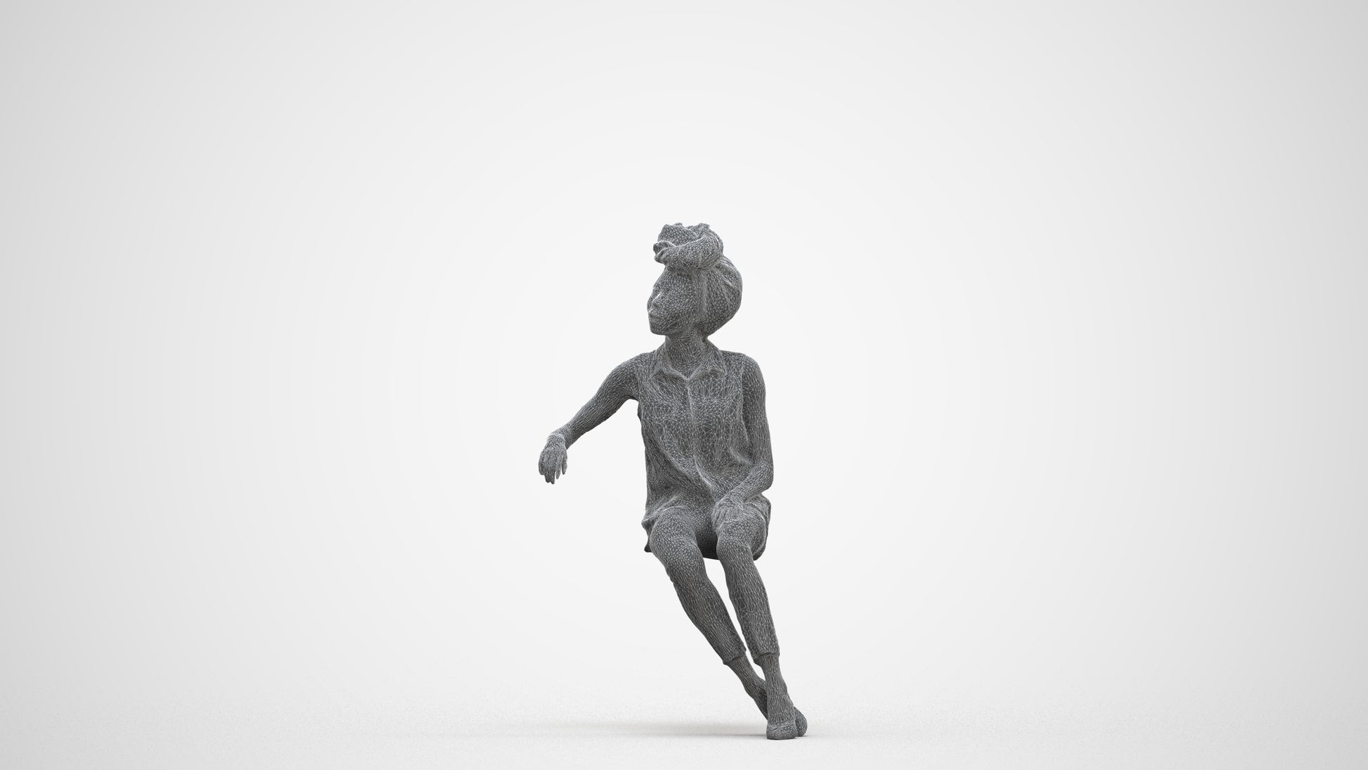 3D people model woman casual sitting, scanned human for 3ds Max rendering, three-quarter front view render