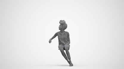 3D people model woman casual sitting, scanned human for 3ds Max rendering, three-quarter front view render