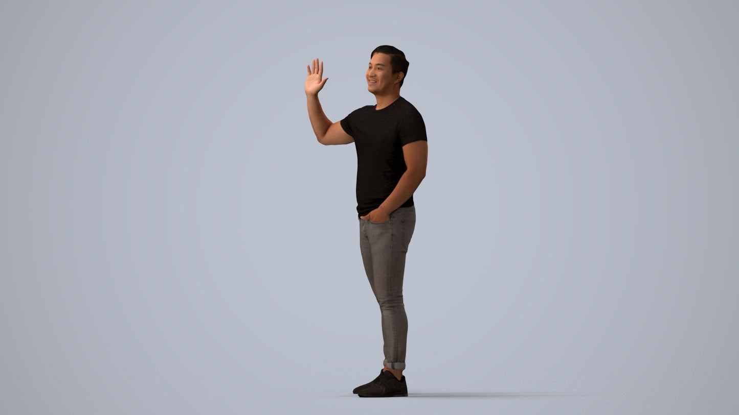scanned 3D man casual standing, photogrammetry people for Enscape and V-Ray, three-quarter view render