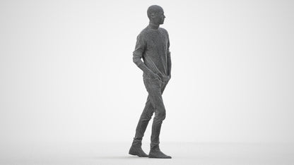 photogrammetry 3D man casual walking, realistic human model archviz FBX, wireframe side view
