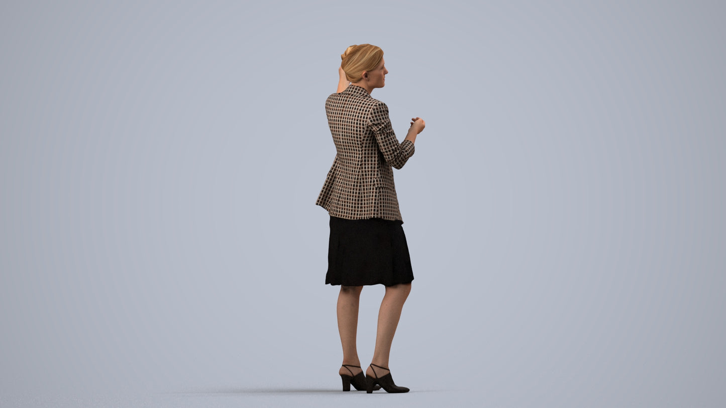 3D scanned woman business, photorealistic archviz people for Enscape and SketchUp, side view render