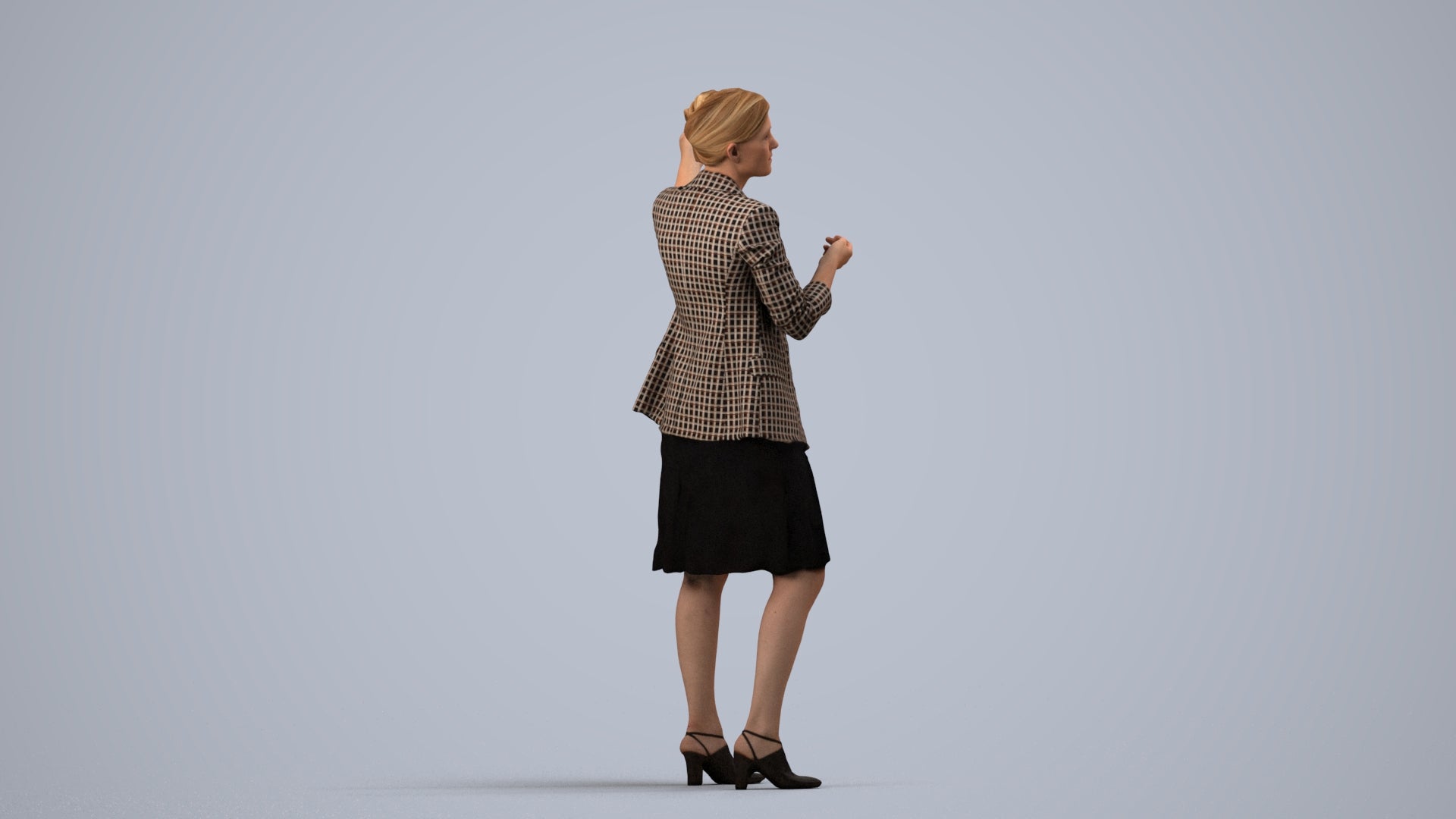 3D scanned woman business, photorealistic archviz people for Enscape and SketchUp, side view render