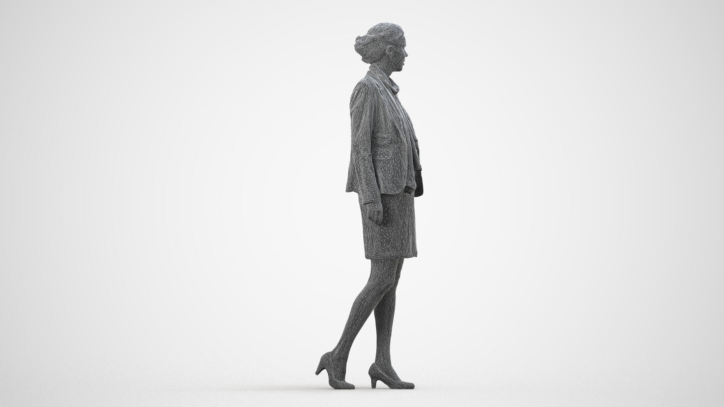 realistic 3D human woman business walking, archviz people FBX OBJ for Blender, wireframe side view