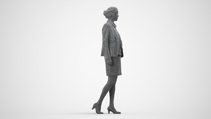 realistic 3D human woman business walking, archviz people FBX OBJ for Blender, wireframe side view
