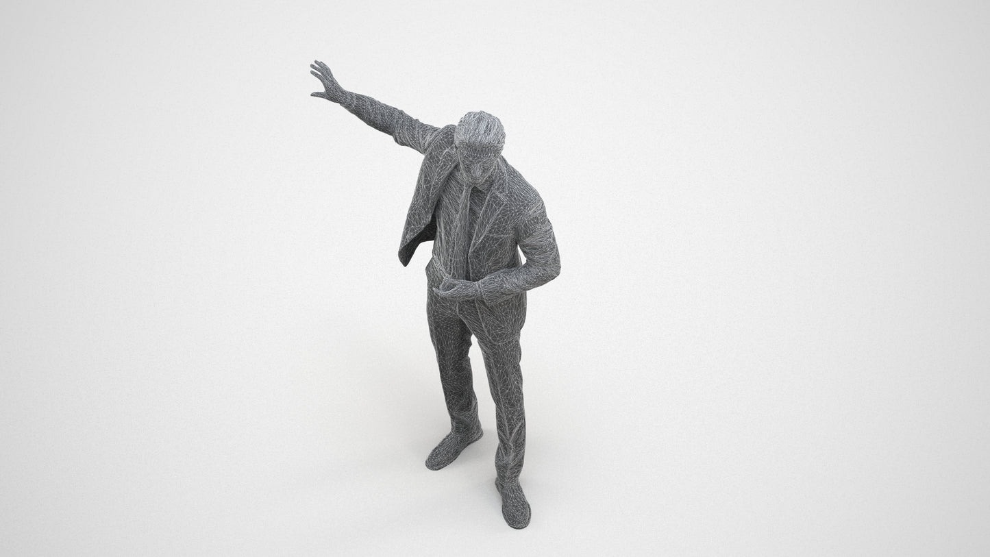 3D scanned man shopping business, photorealistic archviz people for Enscape and SketchUp, wireframe three-quarter view