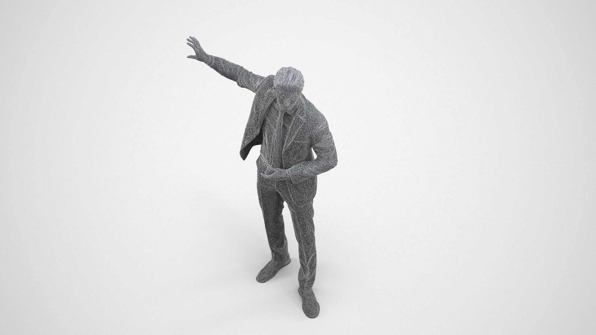 3D scanned man shopping business, photorealistic archviz people for Enscape and SketchUp, wireframe three-quarter view