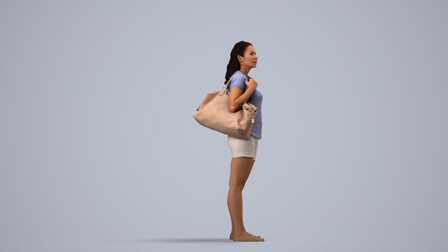scanned 3D woman casual standing, photogrammetry people for Enscape and V-Ray, side view render