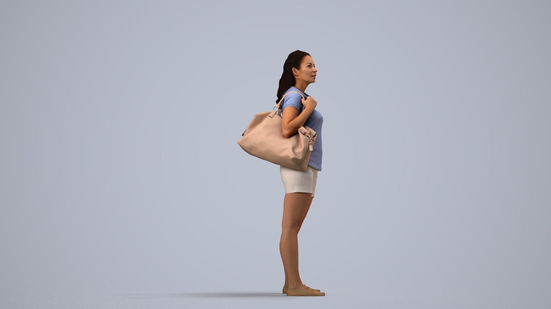 scanned 3D woman casual standing, photogrammetry people for Enscape and V-Ray, side view render