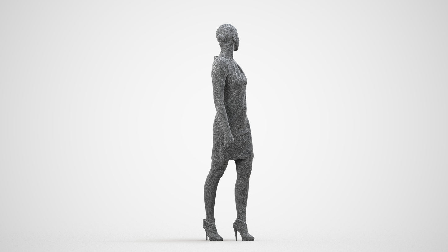 scanned 3D woman business standing, photogrammetry people for Enscape and V-Ray, wireframe side view