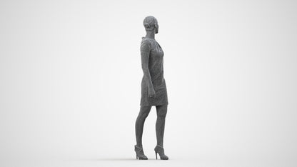 scanned 3D woman business standing, photogrammetry people for Enscape and V-Ray, wireframe side view
