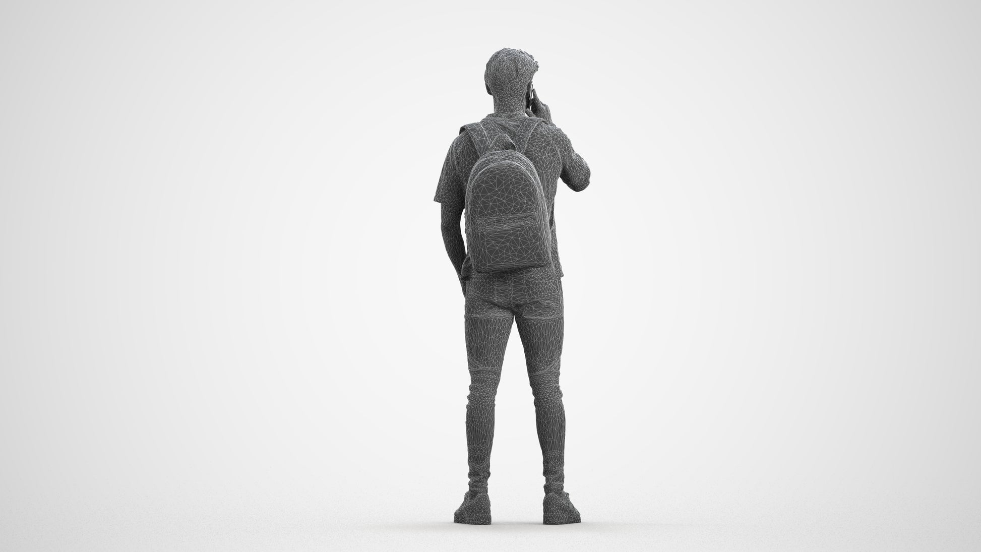 3D scanned man standing casual, photorealistic archviz people for Enscape and SketchUp, wireframe front view