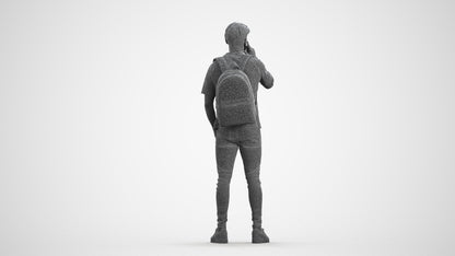 3D scanned man standing casual, photorealistic archviz people for Enscape and SketchUp, wireframe front view