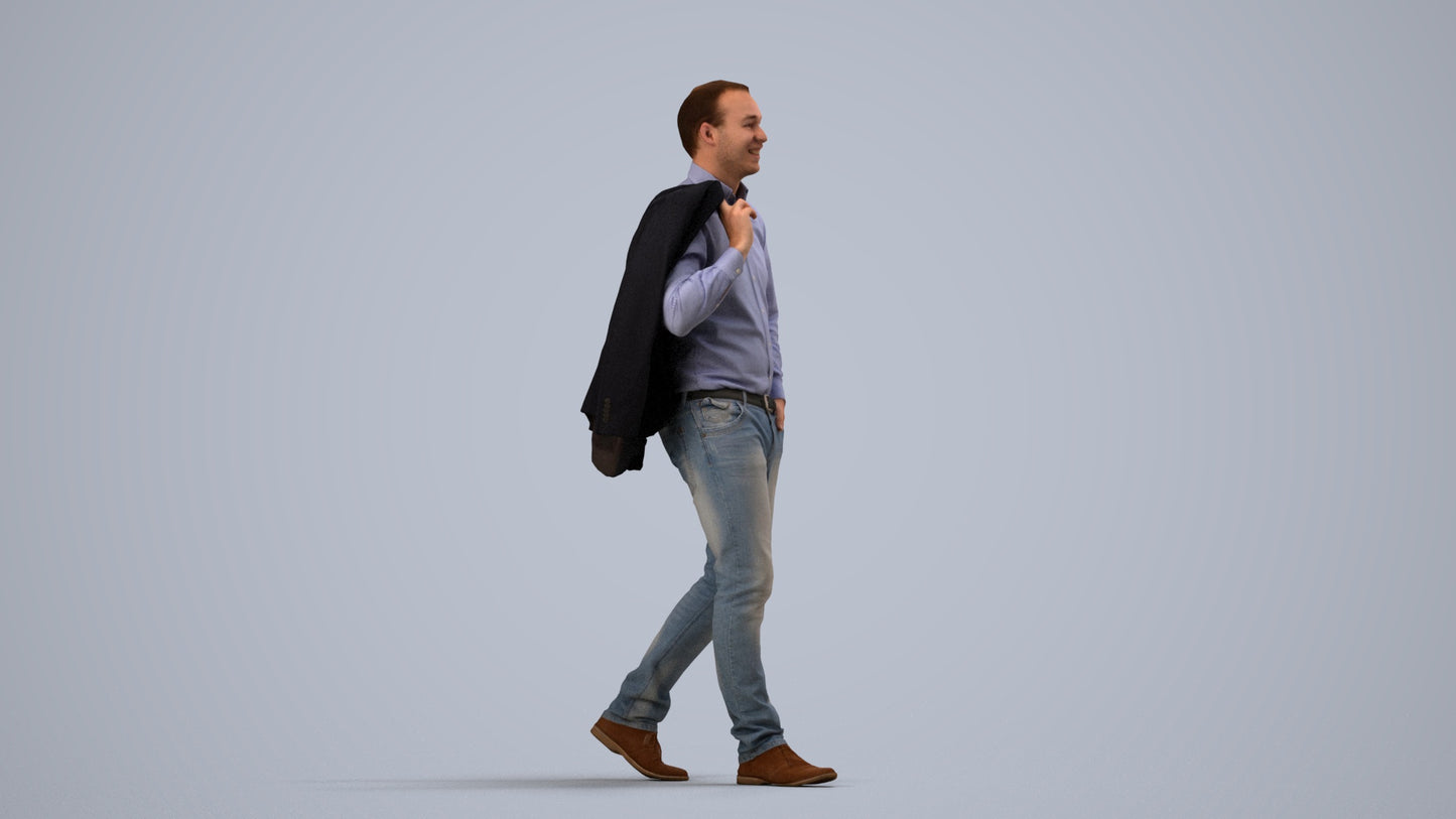 realistic 3D man business standing, scanned archviz people for Blender and 3ds Max, side view render