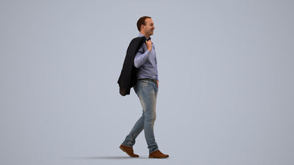 realistic 3D man business standing, scanned archviz people for Blender and 3ds Max, side view render