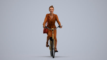 realistic 3D woman casual cycling, scanned archviz people for Blender and 3ds Max, standing pose render
