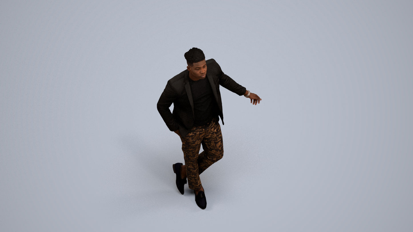 photogrammetry 3D man formal cycling, realistic human model archviz FBX, back view render