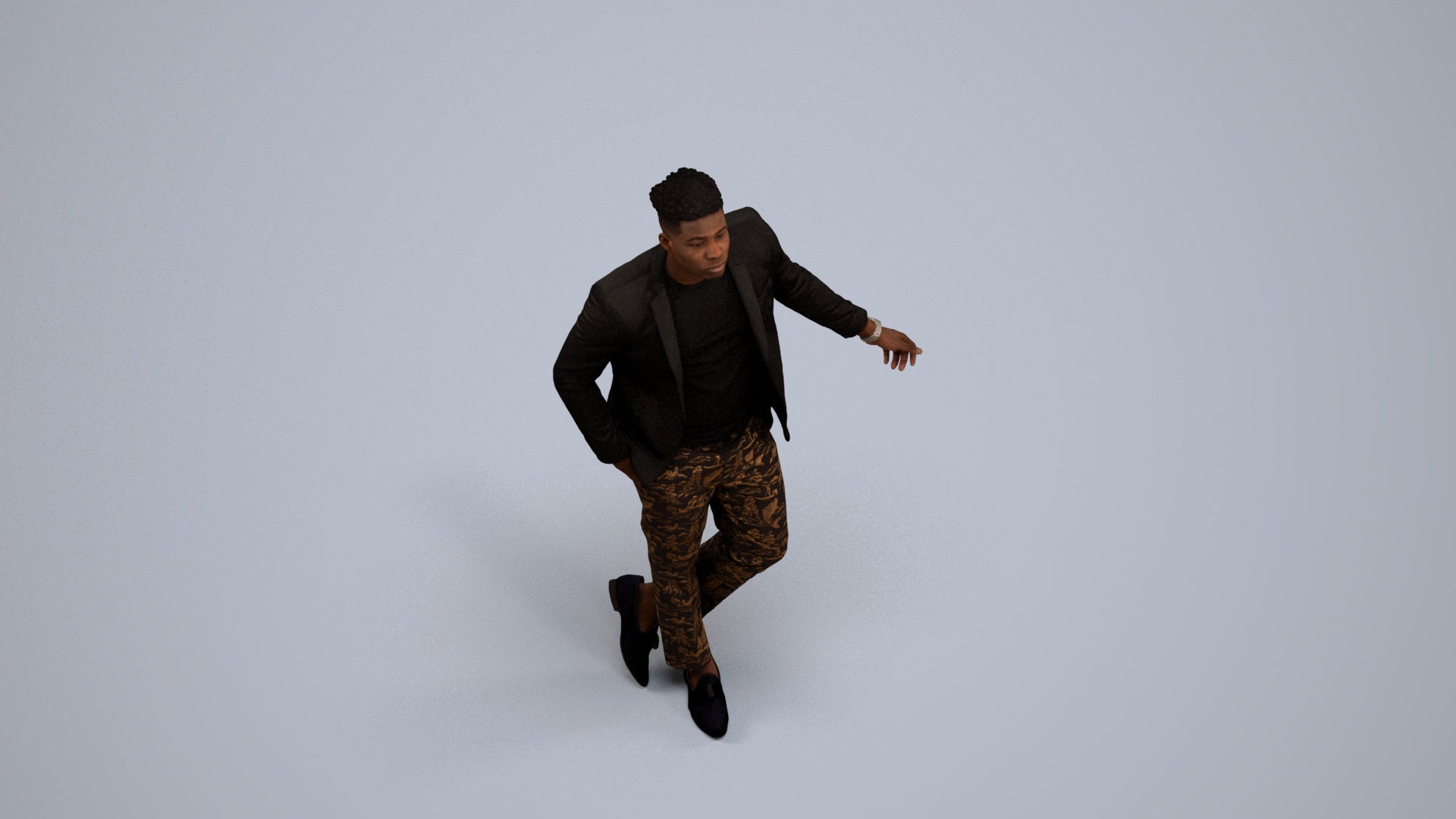 photogrammetry 3D man formal cycling, realistic human model archviz FBX, back view render