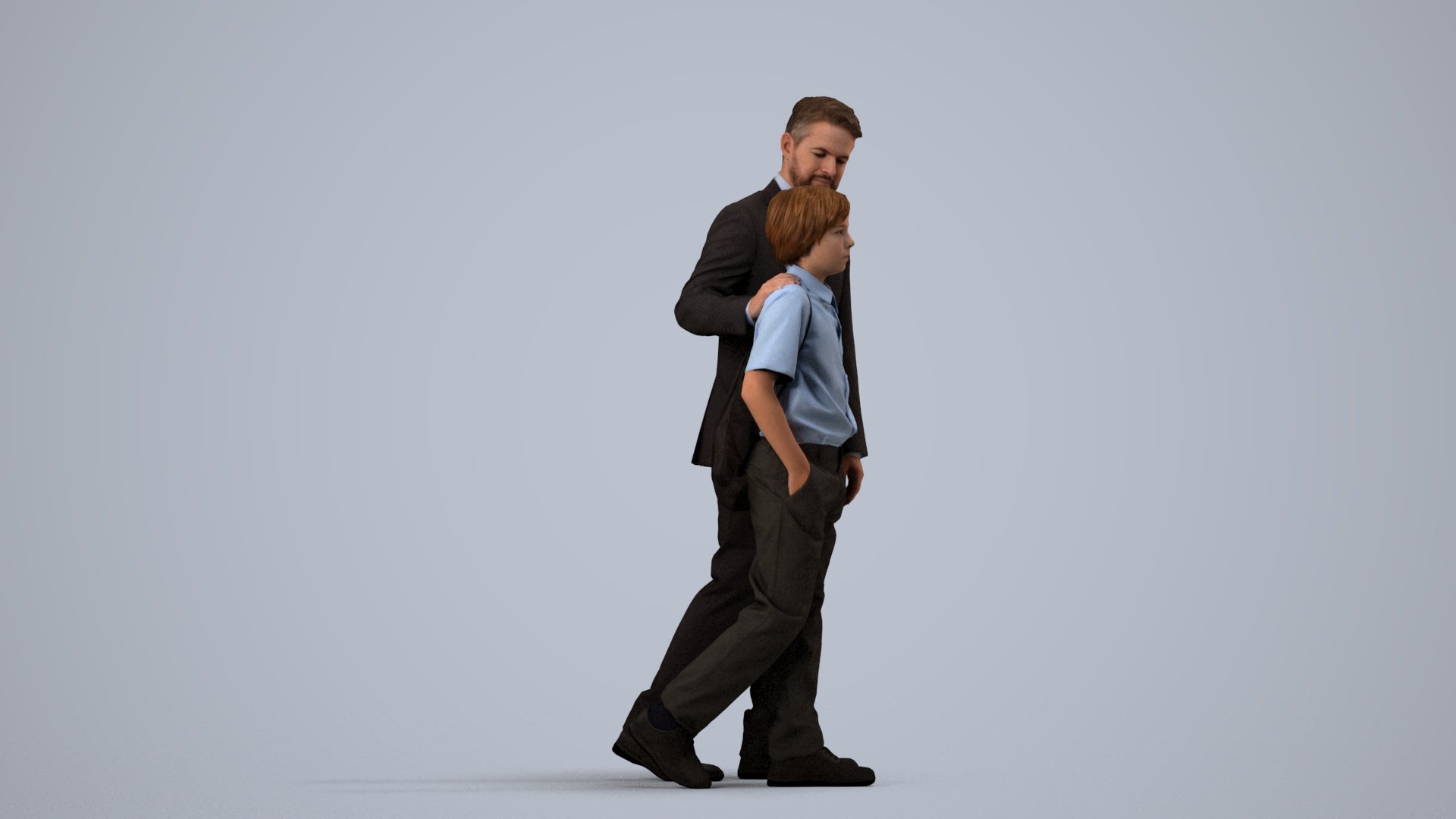 3D people model boy kids, scanned human for 3ds Max rendering, side view render