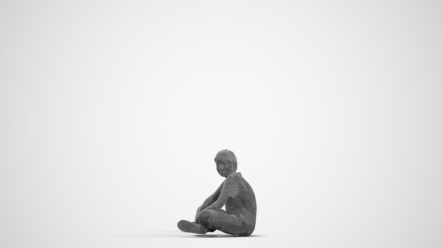 3D human model boy casual kids, photogrammetry scanned person for archviz, three-quarter front view render