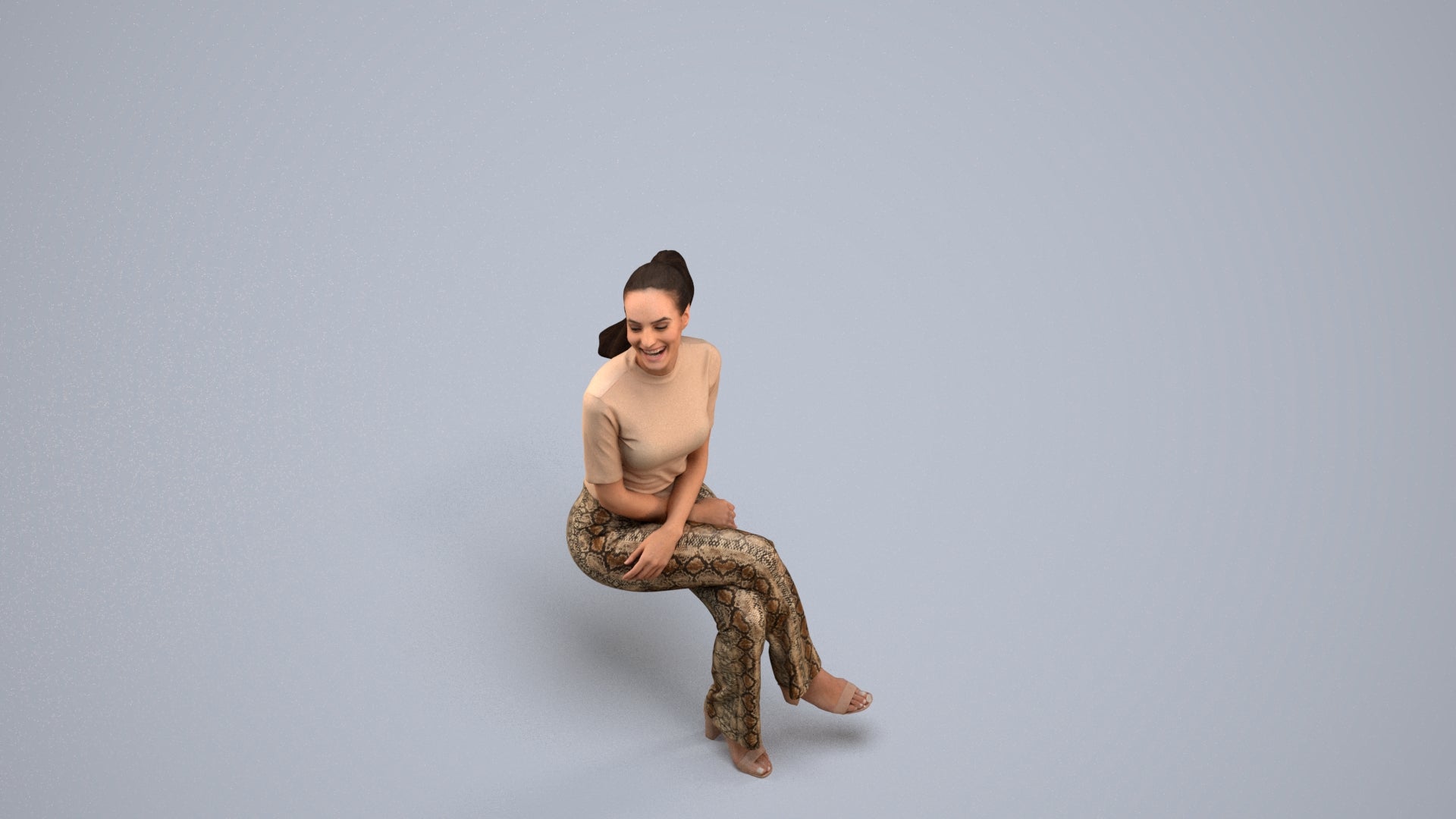 photogrammetry 3D woman casual sitting, realistic human model archviz FBX, back view render