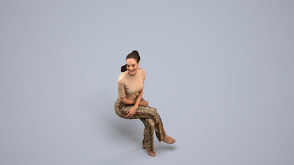 photogrammetry 3D woman casual sitting, realistic human model archviz FBX, back view render