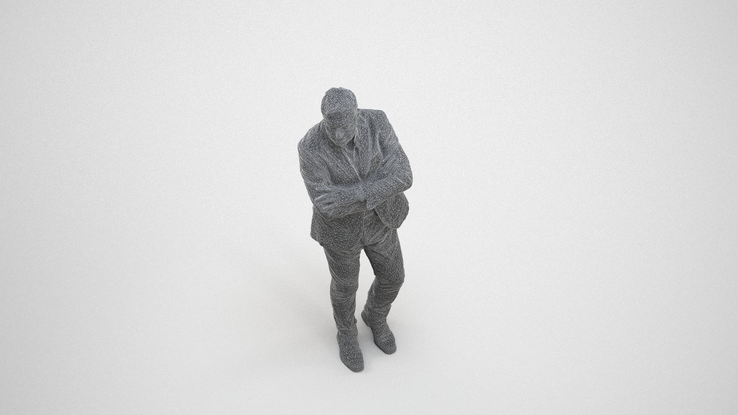 photogrammetry 3D man business, realistic human model archviz FBX, wireframe three-quarter view