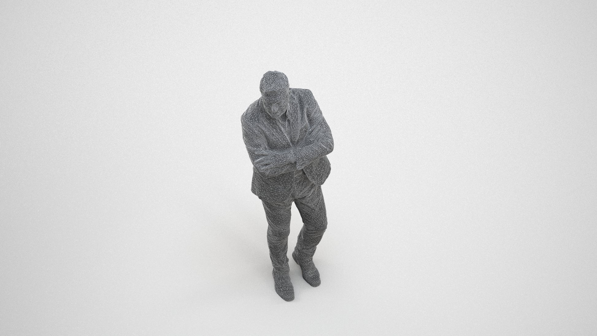 photogrammetry 3D man business, realistic human model archviz FBX, wireframe three-quarter view
