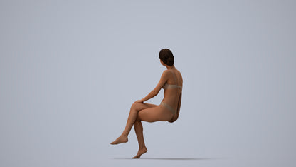 3D human model woman bathroom, photogrammetry scanned person for archviz, three-quarter view render