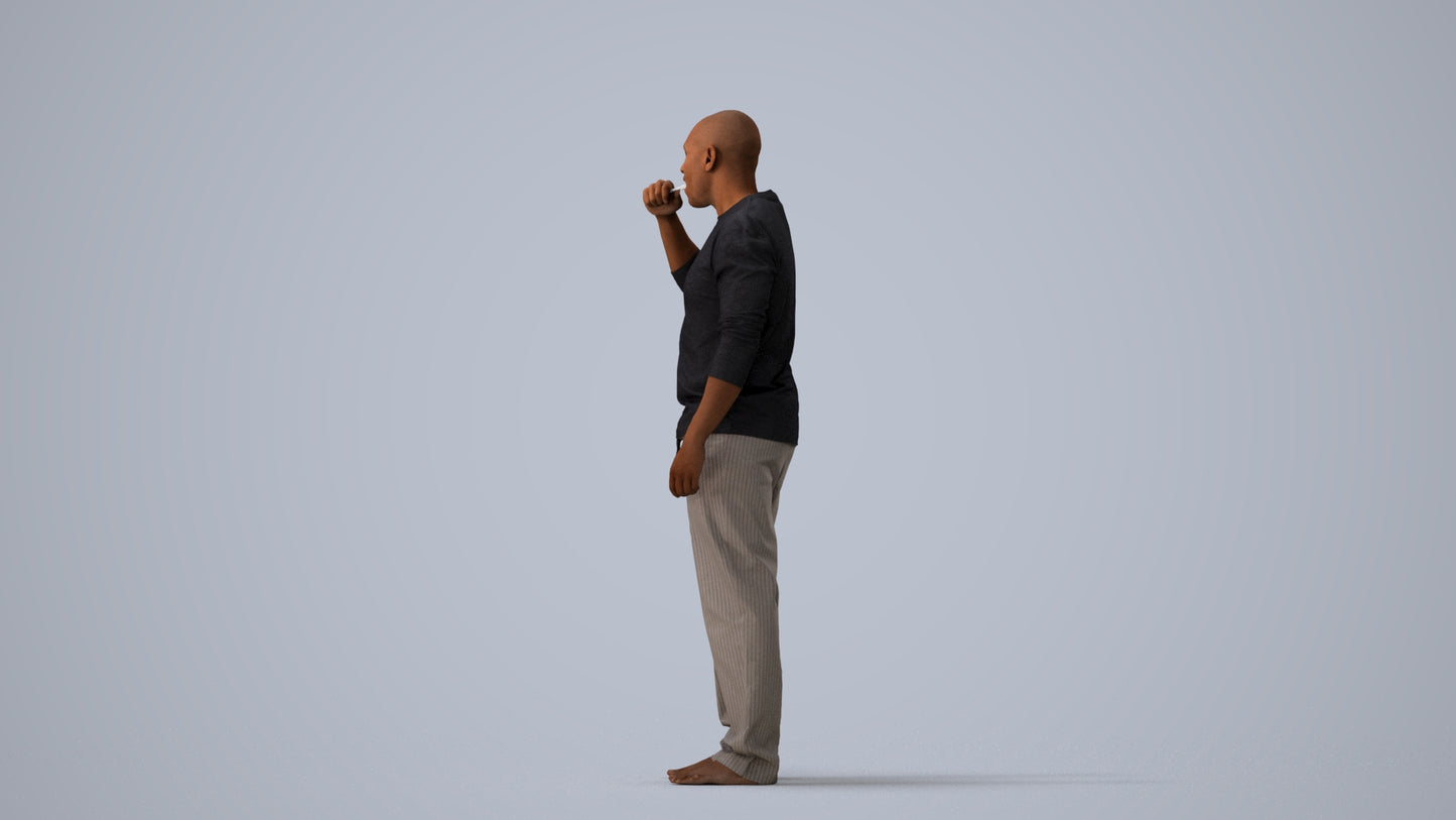 3D people model man bathroom, scanned human for 3ds Max rendering, three-quarter view render