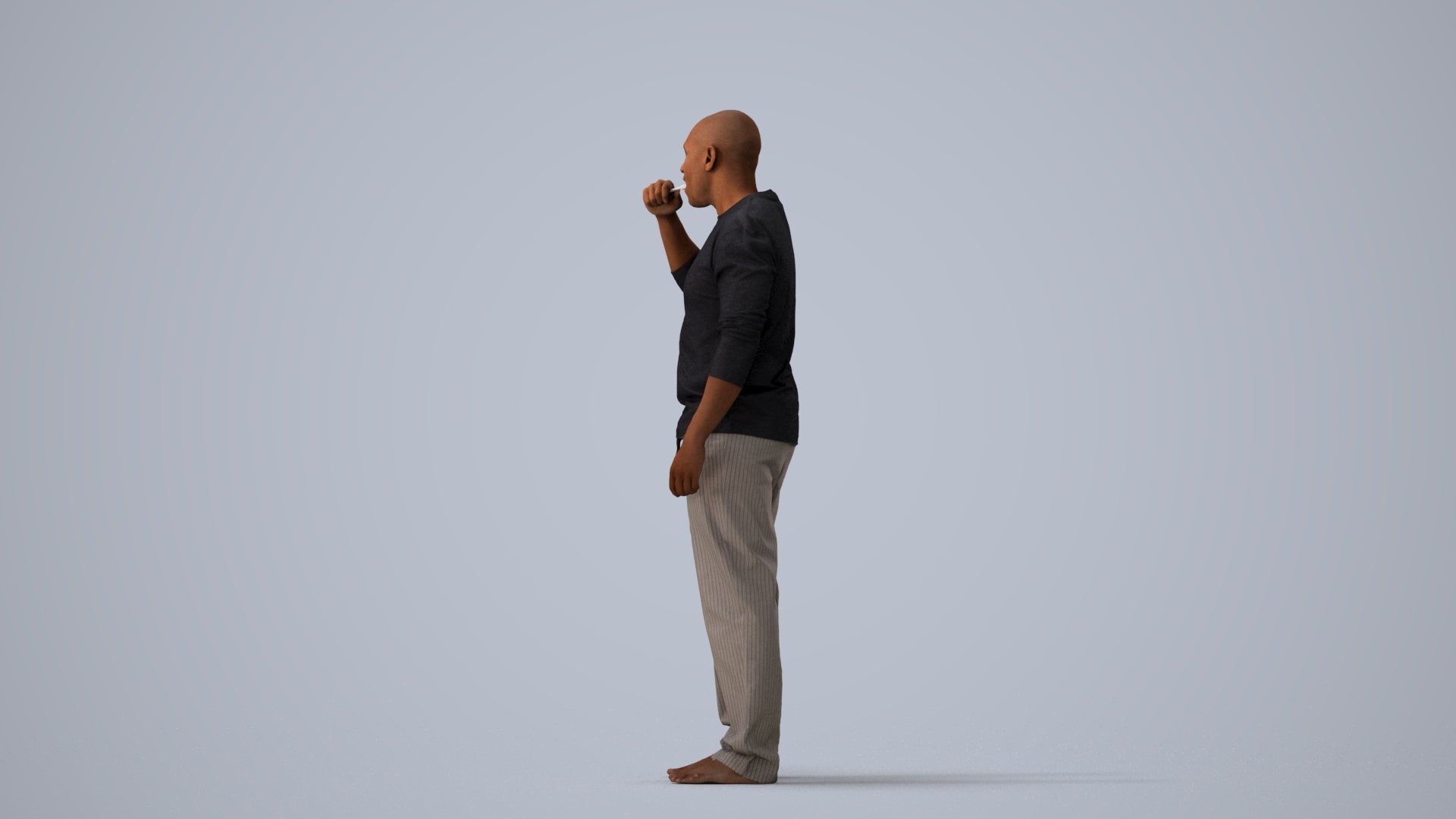3D people model man bathroom, scanned human for 3ds Max rendering, three-quarter view render