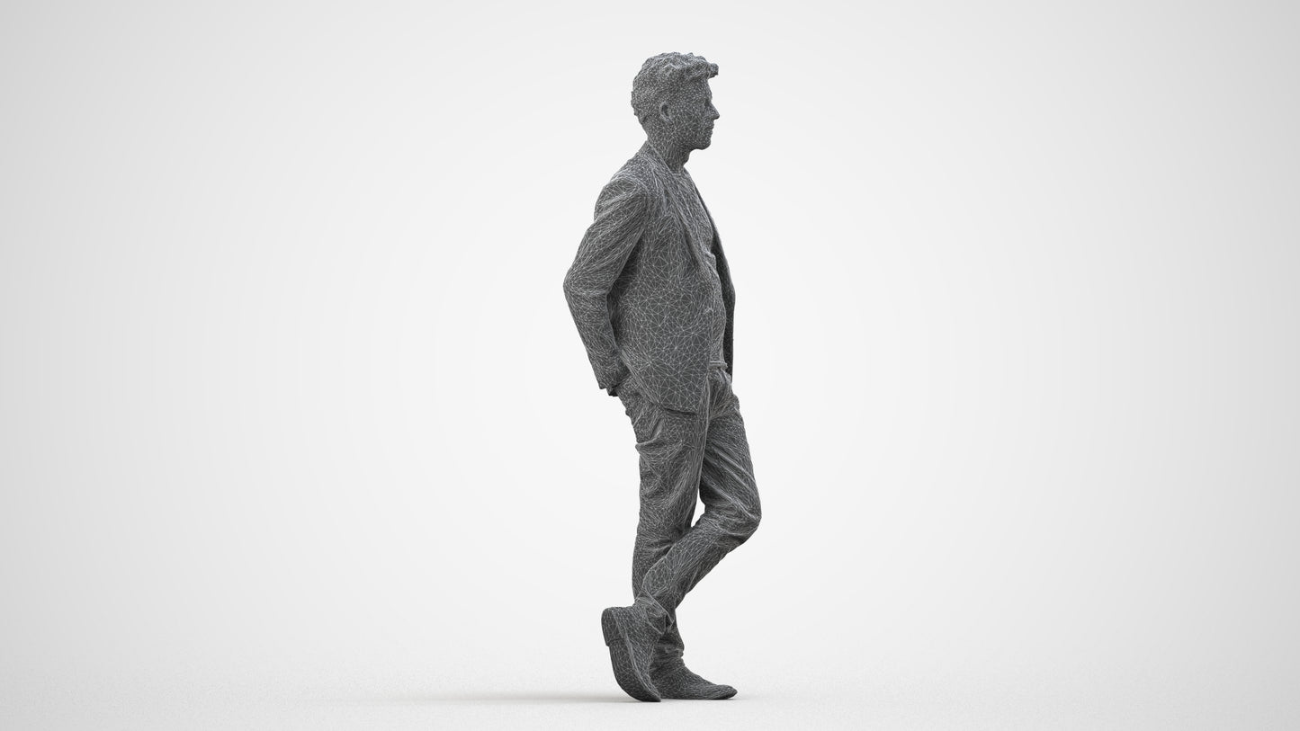 realistic 3D people man casual standing, render-ready for V-Ray and Corona, FBX OBJ, wireframe side view