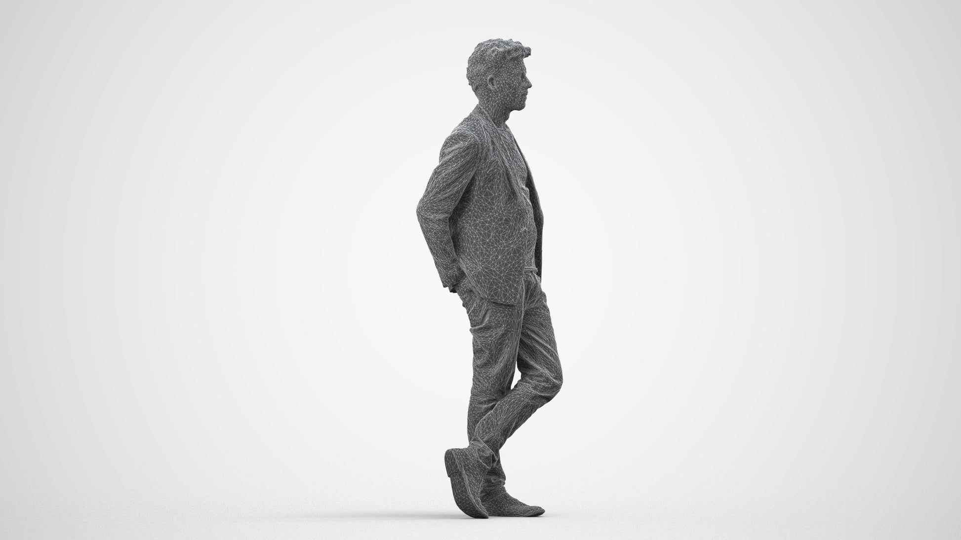 realistic 3D people man casual standing, render-ready for V-Ray and Corona, FBX OBJ, wireframe side view