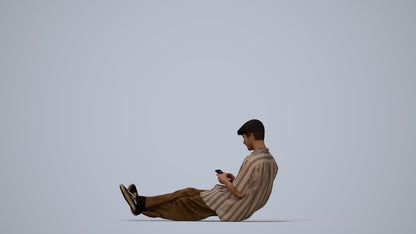 photogrammetry 3D man casual sitting, realistic human model archviz FBX, top-down view render