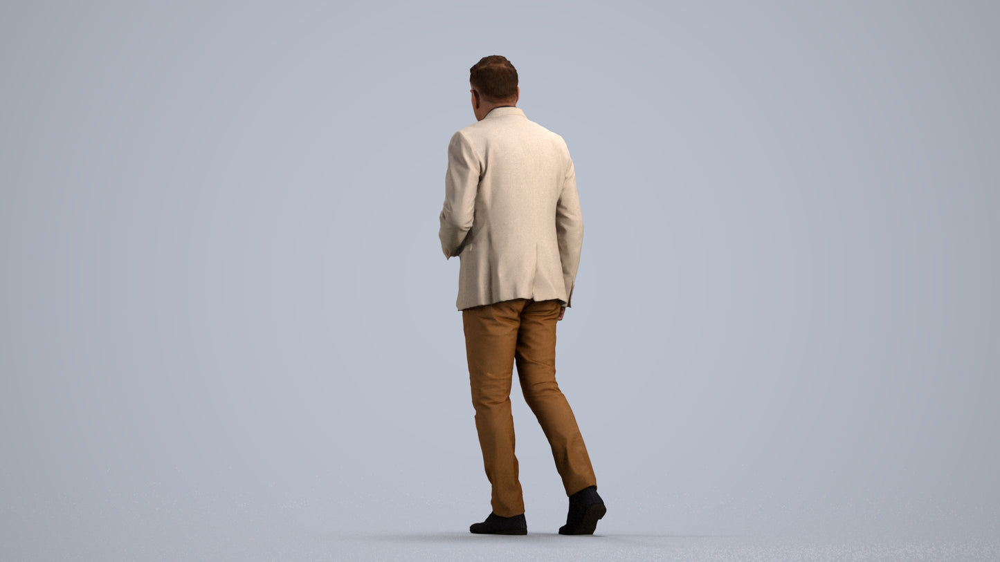 photogrammetry 3D man business walking, realistic human model archviz FBX, front view render