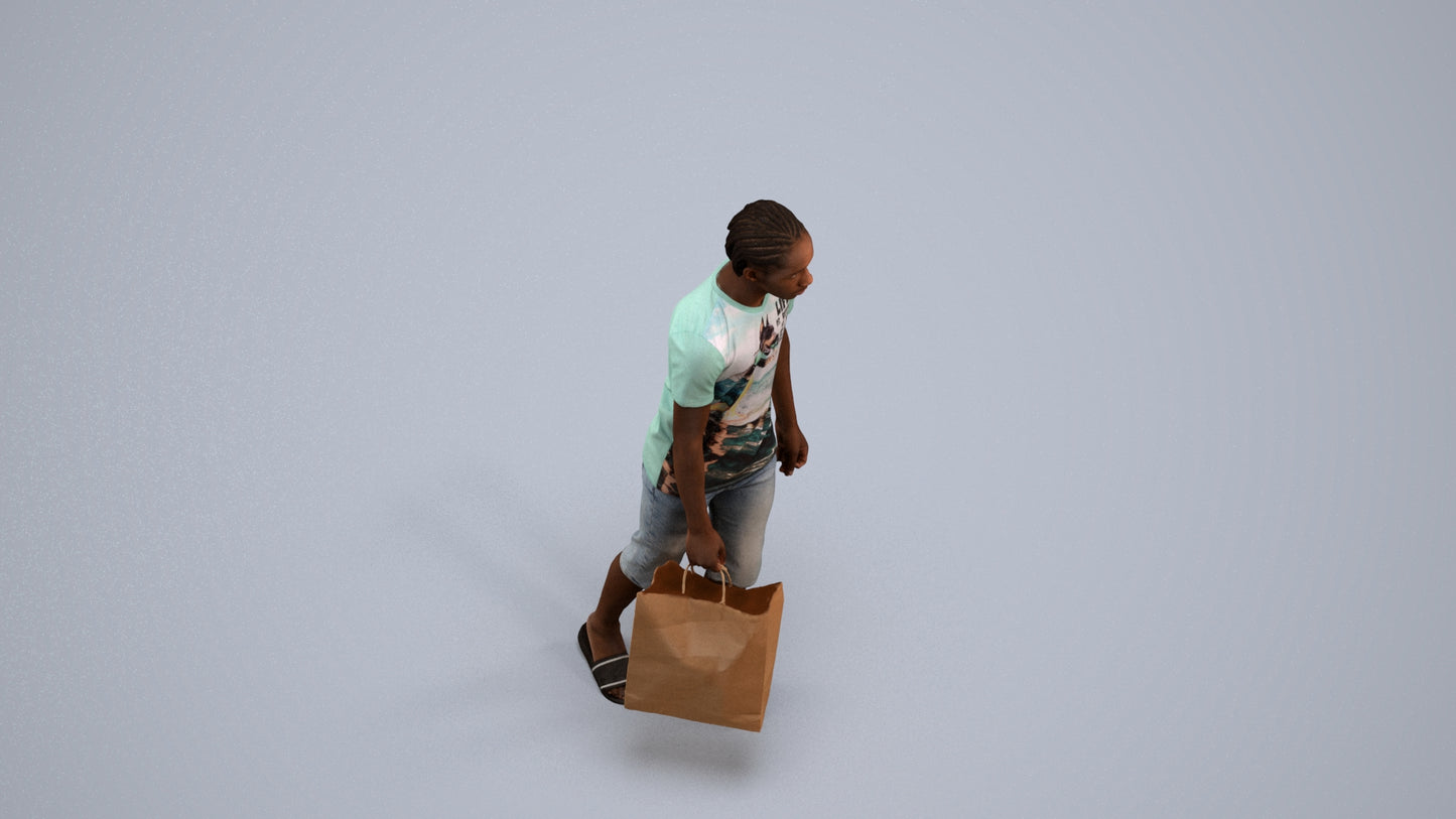 3D scanned boy shopping casual, photorealistic archviz people for Enscape and SketchUp, back view render