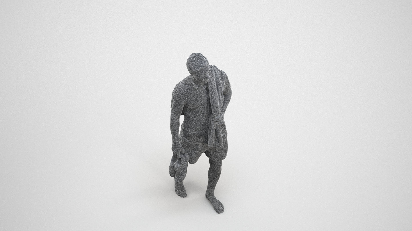 realistic 3D people man casual pool, render-ready for V-Ray and Corona, FBX OBJ, wireframe three-quarter view
