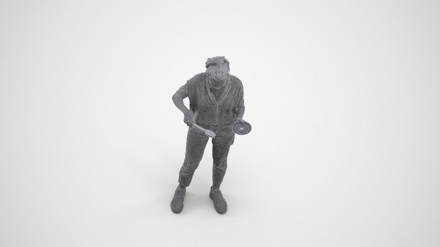 scanned 3D woman casual standing, photogrammetry people for Enscape and V-Ray, wireframe three-quarter view