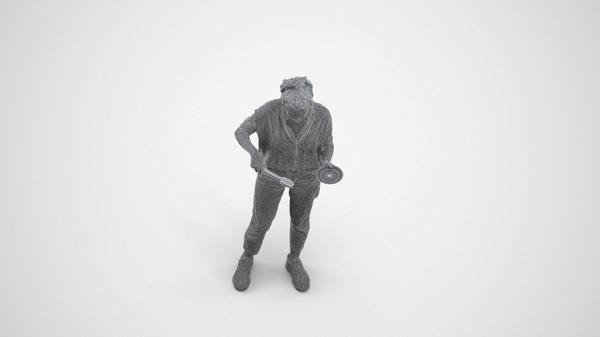 scanned 3D woman casual standing, photogrammetry people for Enscape and V-Ray, wireframe three-quarter view