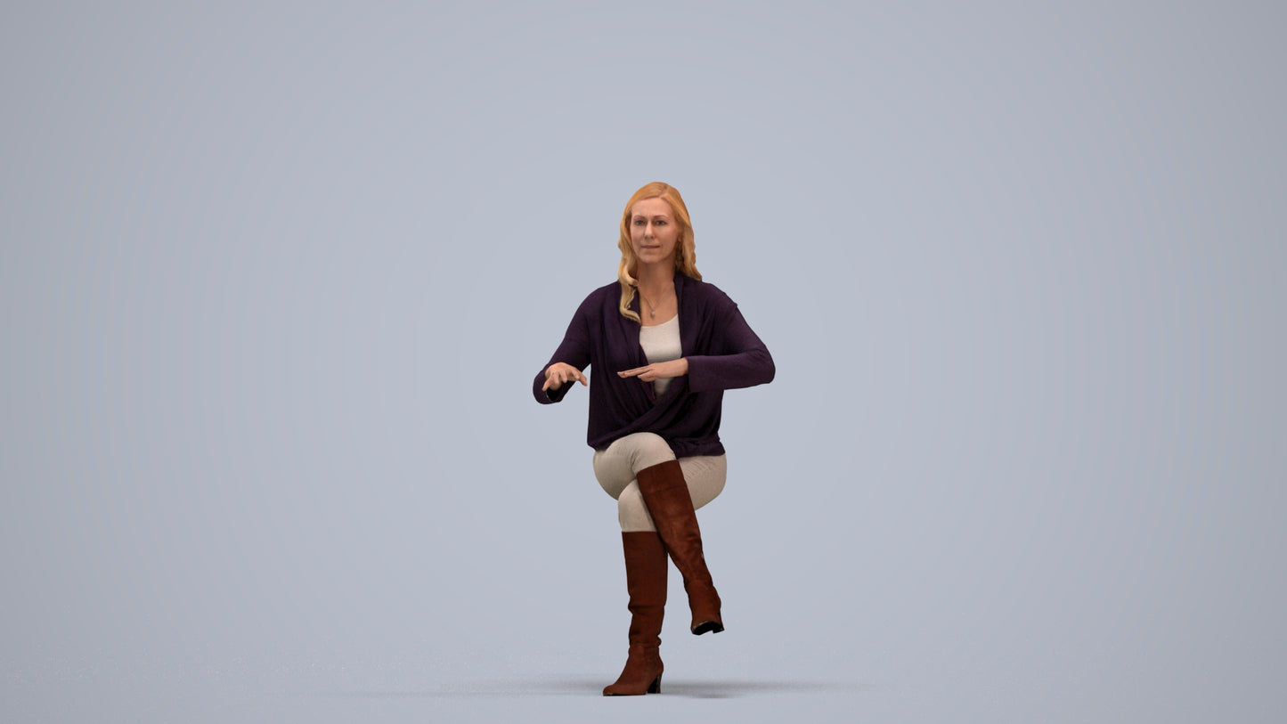 realistic 3D human woman casual sitting, archviz people FBX OBJ for Blender, standing pose render