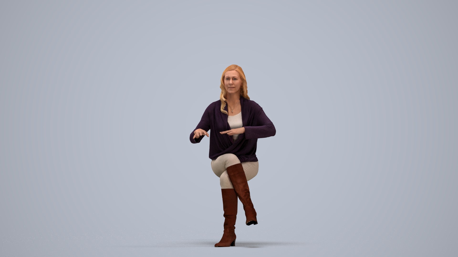 realistic 3D human woman casual sitting, archviz people FBX OBJ for Blender, standing pose render